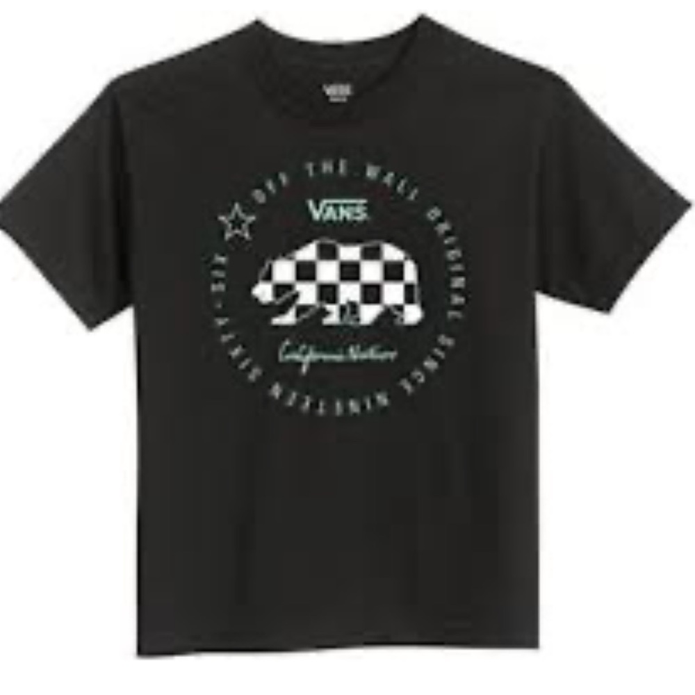 Vans Off The Wall Kids Boy's XL Black Graphic T-Shirt Checkered Bear California